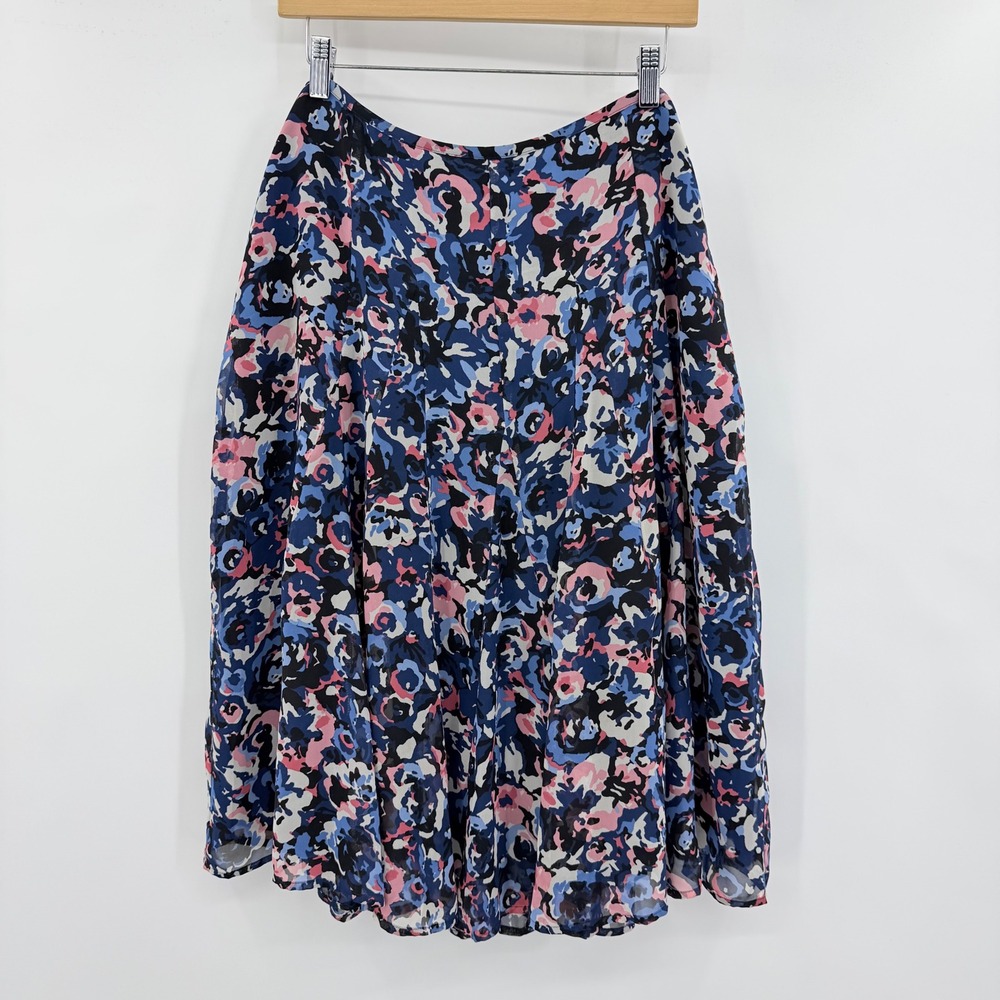 Talbots Abstract Floral Chiffon Skirt Womens 16 Blue Pink A-Line Knee Length